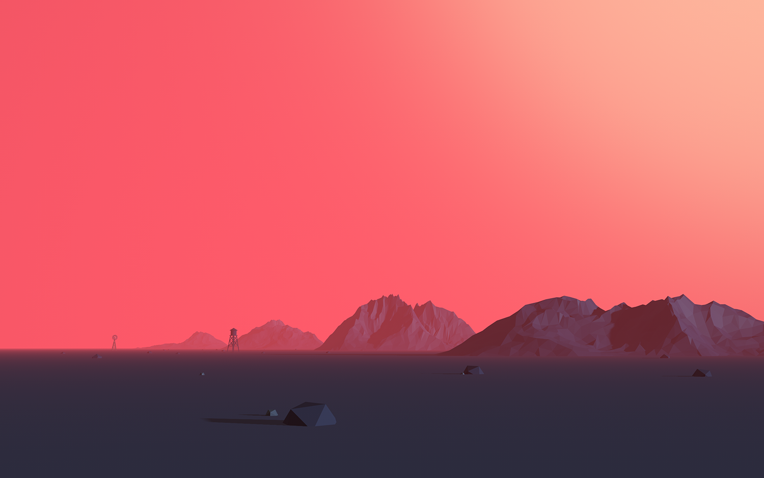3D-Rendering of Minimal Mountains with red sky