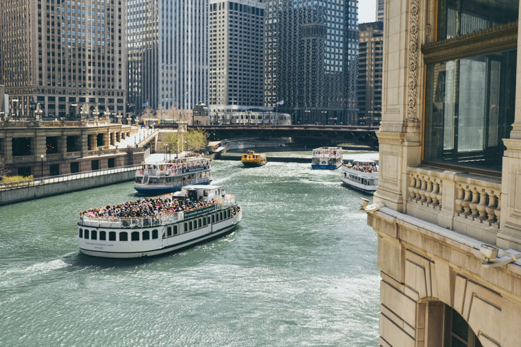 Chicago River with ship