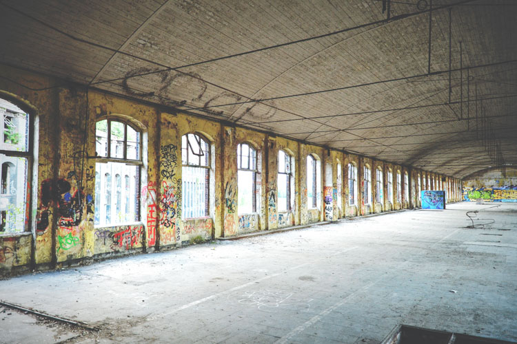 Inside old factory building